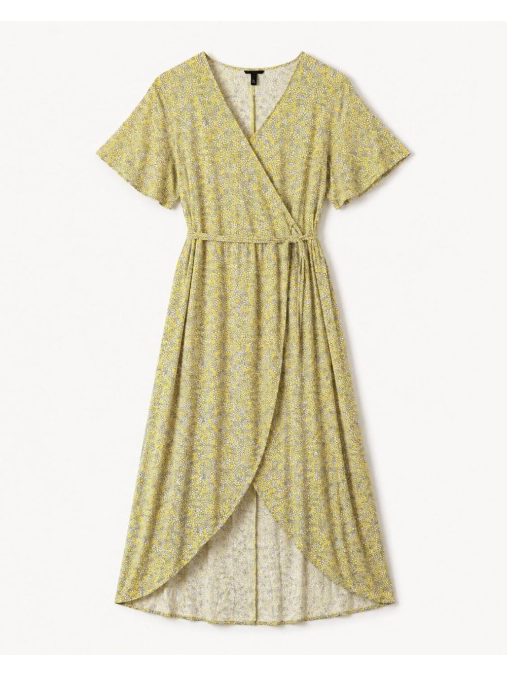 HK27 - "Who What Wear XL Yellow Floral Wrap Maxi Dress Flutter Sleeve Tulip Hem